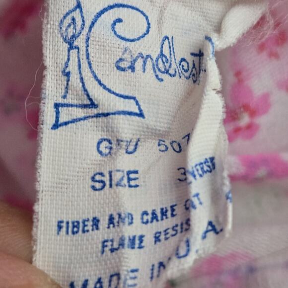 VTG Candlesticks‎ Girls PINK FLORAL Top 2 Piece Pajamas Set Size 3T Made in USA - Picture 4 of 5
